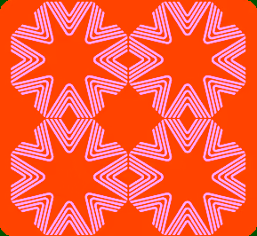 Four symmetrical star-shaped patterns made of white lines on an orange background arranged in a square grid.