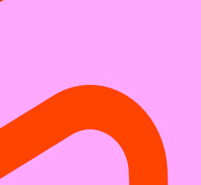 Abstract design with a thick orange curved line on a light beige background.