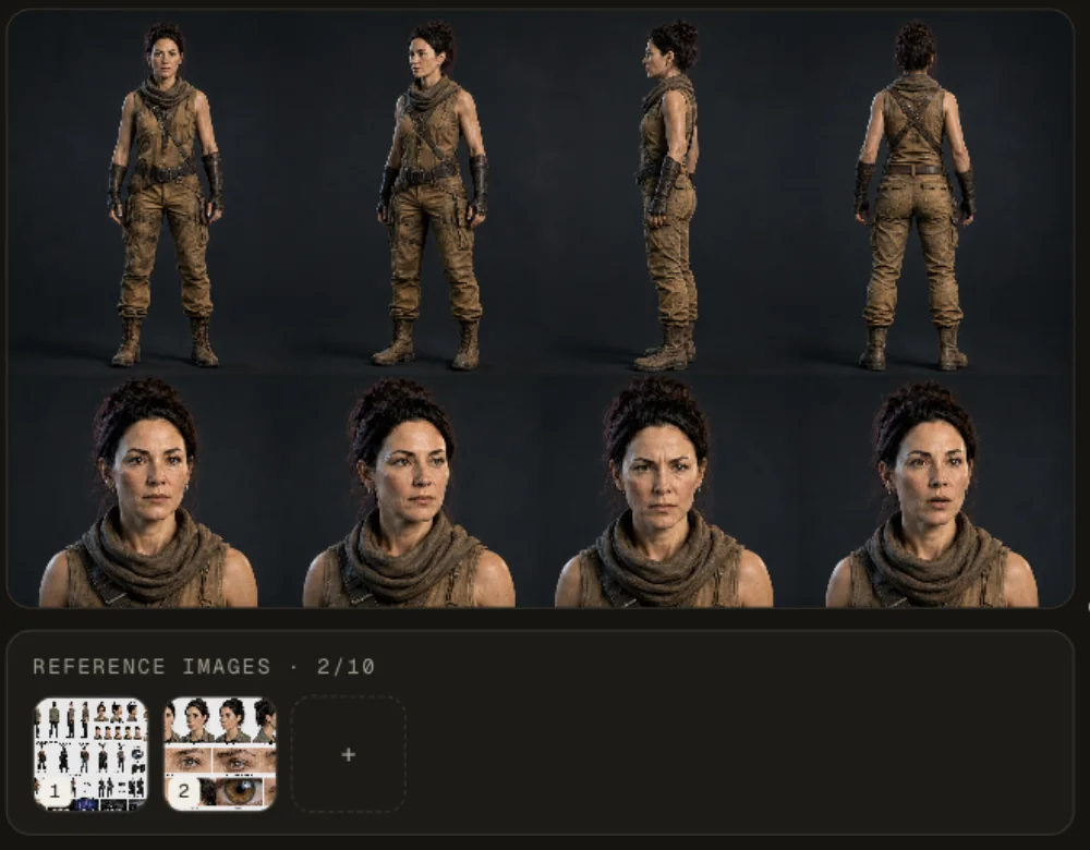 Character continuity node with multi-angle references.