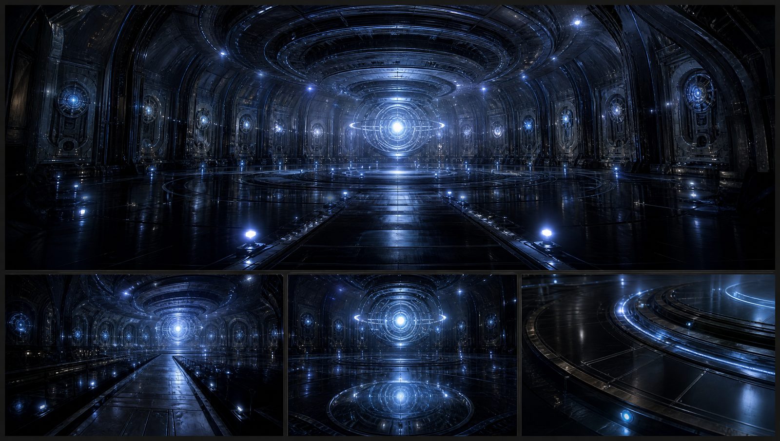 Blue-lit circular chamber with a glowing core