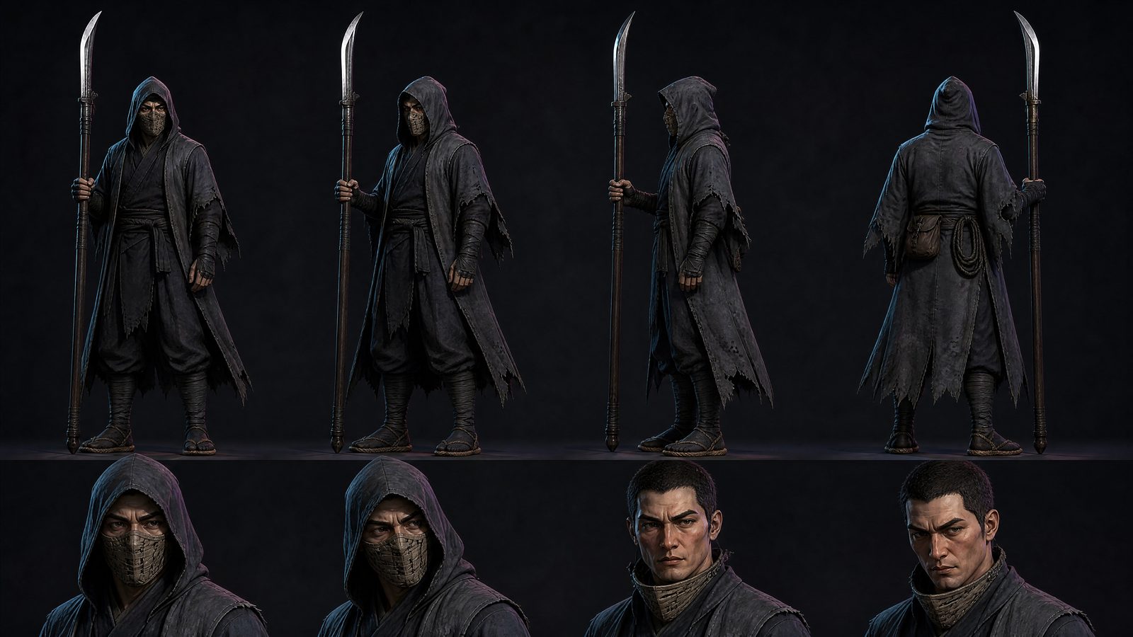 Hooded assassin with a naginata